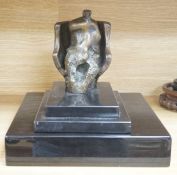 Attributed to James Butler b.1931, an abstract bronze seated figure on three tier plinth - 26.5cm