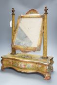A yellow painted floral French toilet mirror - 55cm tall