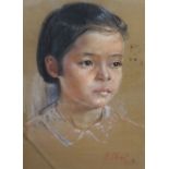 U. Choi, pastel, Portrait of a child, signed and dated '47, 36 x 26cm