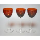 Suite of 14 Baccarat Rhine wine amber glasses, one boxed.