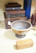 A Victorian sarcophagus tea caddy, stationary box, compound microscope and others