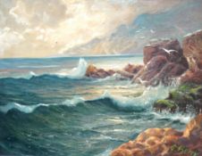 E Berry (early 20th century) a pair of oils on canvas, coastal scenes, 50 cm X 65cm
