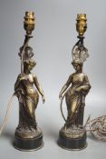 A pair of 19th century bronze figural lamps, total height 39cm