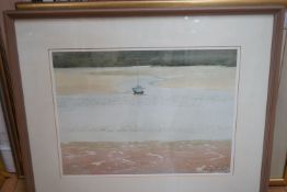 Charles Bartlett (1921-2014), East Anglian watercolour of yacht amongst the tide