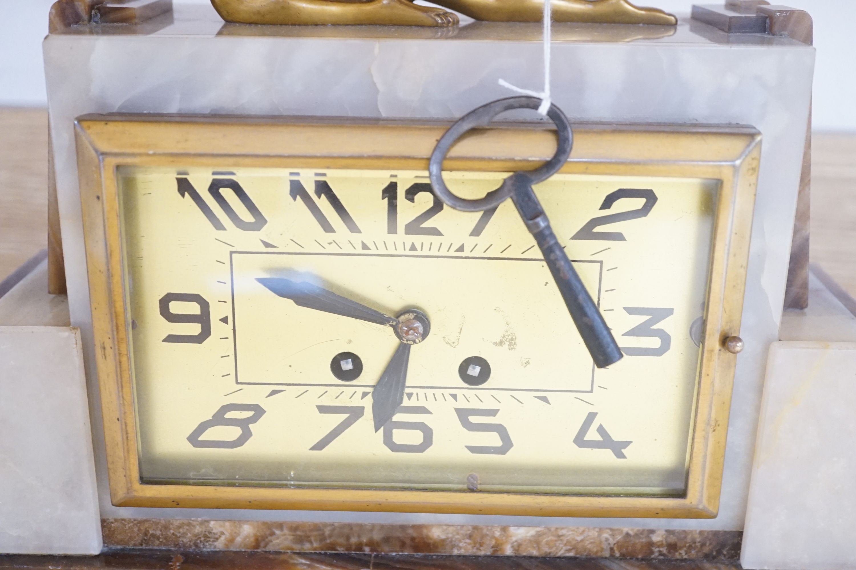 An Art Deco marble and bronze figural clock 52cm - Image 2 of 3