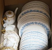 A Royal Crown Derby coffee set, a Wedgwood Queens ware part dinner and coffee service and other