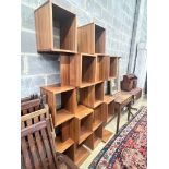 A pair of contemporary walnut open shelf units, width 62cm height 203cm