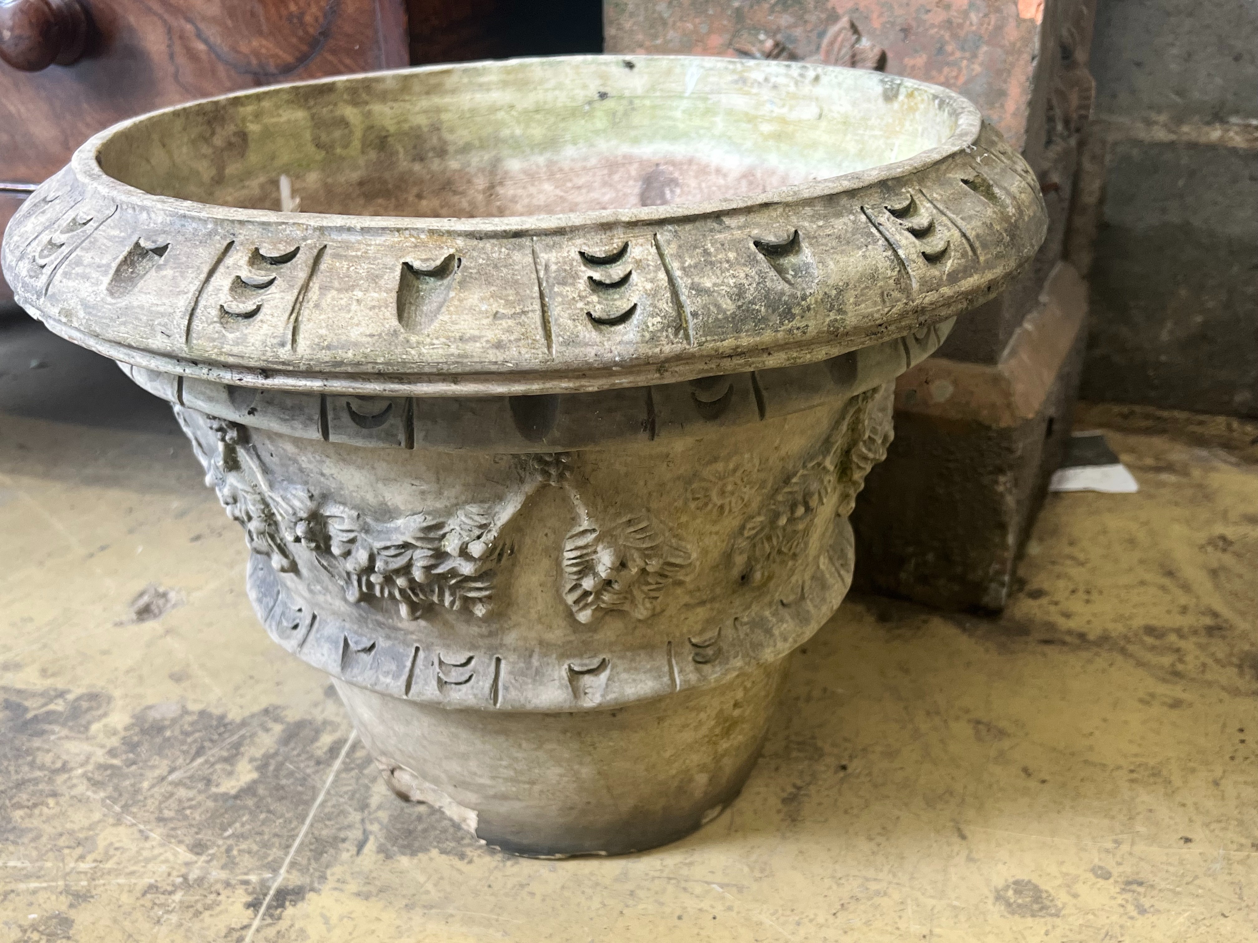 A terracotta campana garden urn on square plinth, height 77cm., together with a circular - Image 3 of 6