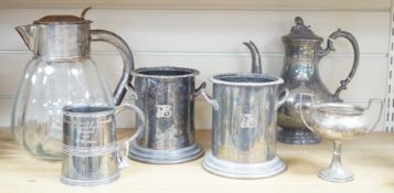 20th century plate mounted lemonade jug and sundry plated wares-jug 27 cms high.