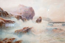 Rubens Southey (1881-1933) Waves breaking on rocks, watercolour, signed, 47 x 68.5cm