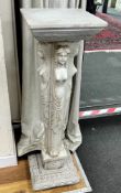 A pair of carved white marble pedestals, one in need of restoration, height 101cm
