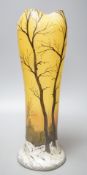 A large early 20th century Legras ‘winter landscape’ enamelled glass vase - 40cm tall
