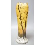 A large early 20th century Legras ‘winter landscape’ enamelled glass vase - 40cm tall