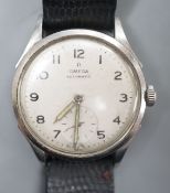 A gentleman's 1940's? stainless steel Omega Automatic wrist watch, with Arabic dial and subsidiary