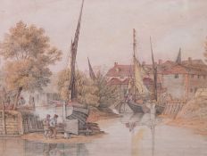 Attributed to George Shepard (D.1861), Boatyard on the Thames at Brentford, watercolor, 21.5 x 28cm