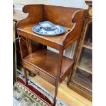 A Regency mahogany two tier washstand, together with a Staffordshire blue and white jug and basin,