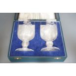 A cased pair of Peter Dreiser wheel etched glasses. Signed and dated 1971. 15cm