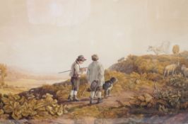 John James Chalon (1778-1854), Shepherd boy and cowherd in a landscape, watercolour, signed and