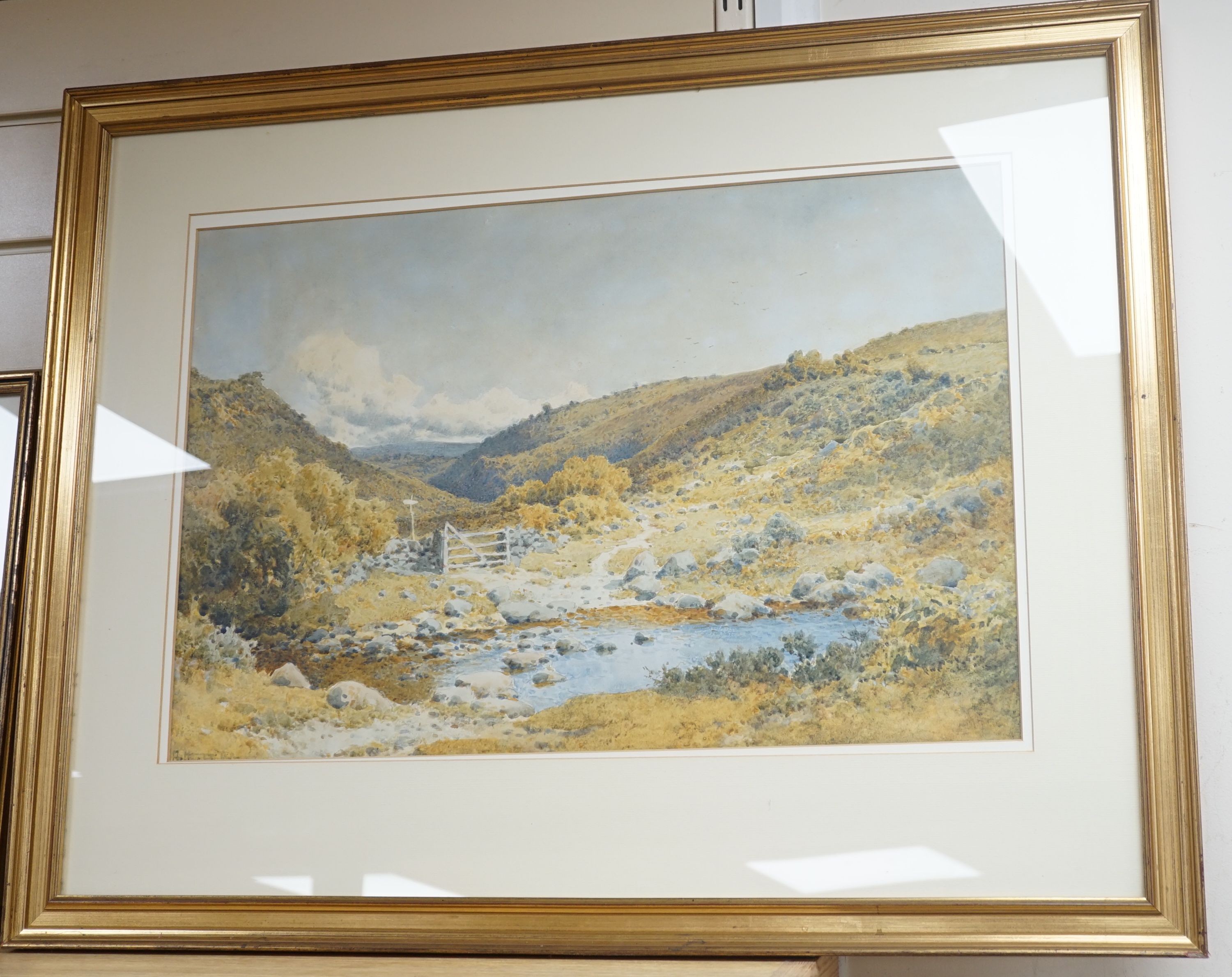 Arthur Suker (1857-1902), Bilstone Cleave, Dartmoor, watercolour, signed, 38 x 58cm - Image 3 of 3