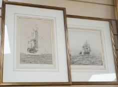 Rowland Langmaid (1897-1956) Two etchings with aquatint, Shipping scenes, 25 x 17 cm and 21 x 32.5
