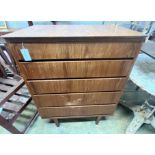 A mid century teak chest of drawers, width 76cm depth 45cm height 104cm