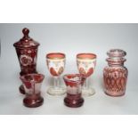 A pair of 19th century Bohemian ruby overlaid wine glasses, possibly Moser and other bohemian ruby