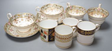 Four Regency porcelain coffee cans and a pair of trios (8)