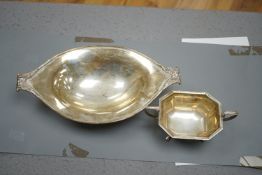 An Edwardian silver two handled fruit bowl, R & S Sorley, London, 1908, 31.9cm and a later two