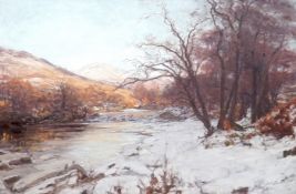 Alexander Brownlie Docharty (1862-1940) oil on canvas, winter river scene, signed, 71.5 cm X 107cm
