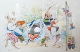 Douglas Hall, illustration for Wind in the Willows, c.1986, watercolour, 36.5 cm X 53 cm