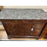 A 19th century French mahogany marble top commode, width 121cm depth 56cm height 94cm