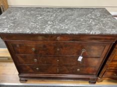 A 19th century French mahogany marble top commode, width 121cm depth 56cm height 94cm