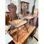 Two 19th century French walnut provincial chairs, larger 44 x 34cm height 86cm