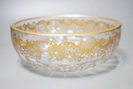 A 19th century Bohemian gilt decorated cut glass fruit bowl - 22cm diameter