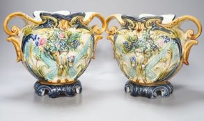 A pair of Continental Majolica jardinieres - 22cm tall