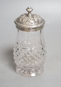 A late George III silver mounted cut glass caster, Edward Farrell, London, 1818, height 16.2cm (