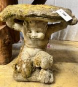 A reconstituted stone Faun garden seat, width 48cm height 46cm
