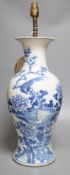 A 19th century Chinese blue and white ‘pheasant and rockwork’ baluster vase, converted to a lamp,