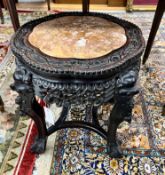 A Chinese circular marble topped jardiniere stand, diameter 42cm height 45cm