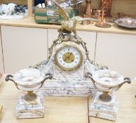 A late 19th century French marble clock garniture with bronze eagle, signed by J Moignier, height