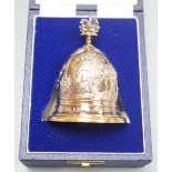 A cased modern embossed silver gilt hand bell, with engraved inscription, 'The Royal Hong Kong