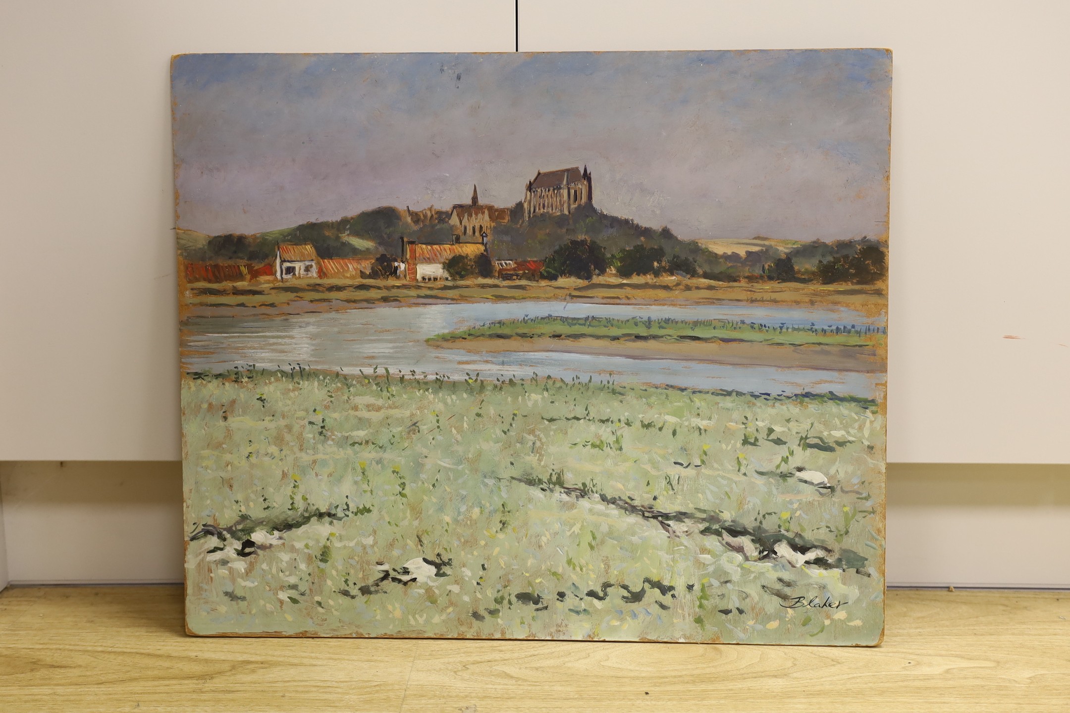 Michael Blaker (1928-2018) - Lancing College from the river Arun, oil on board, signed, unframed, 51 - Image 2 of 4