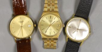Three assorted gentleman's wrist watches, including a steel and gold plated Longines automatic,