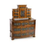 A South German walnut and cut pewter inlaid commode and matching tabernacle, second quarter 18th
