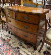 A Regency banded mahogany bow fronted chest of drawers, width 104cm, depth 53cm, height 85cm