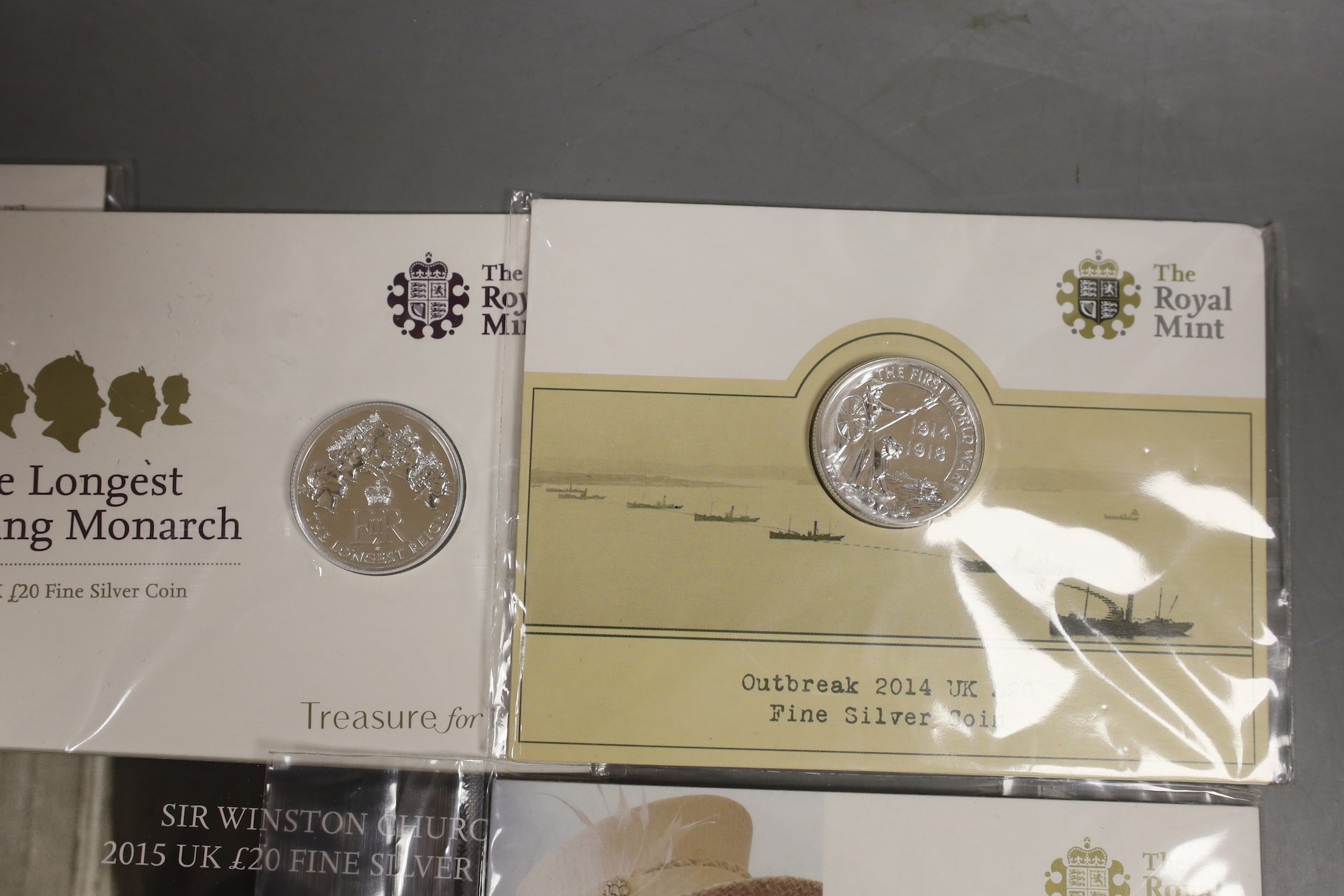UK Royal Mint commemorative silver coins – two 2016 £50 coins and six £20 coins comprising 2013, - Image 3 of 5