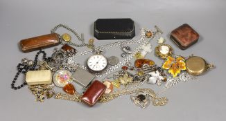 A quantity of assorted costume jewellery and other items including jewellery boxes, a silver open