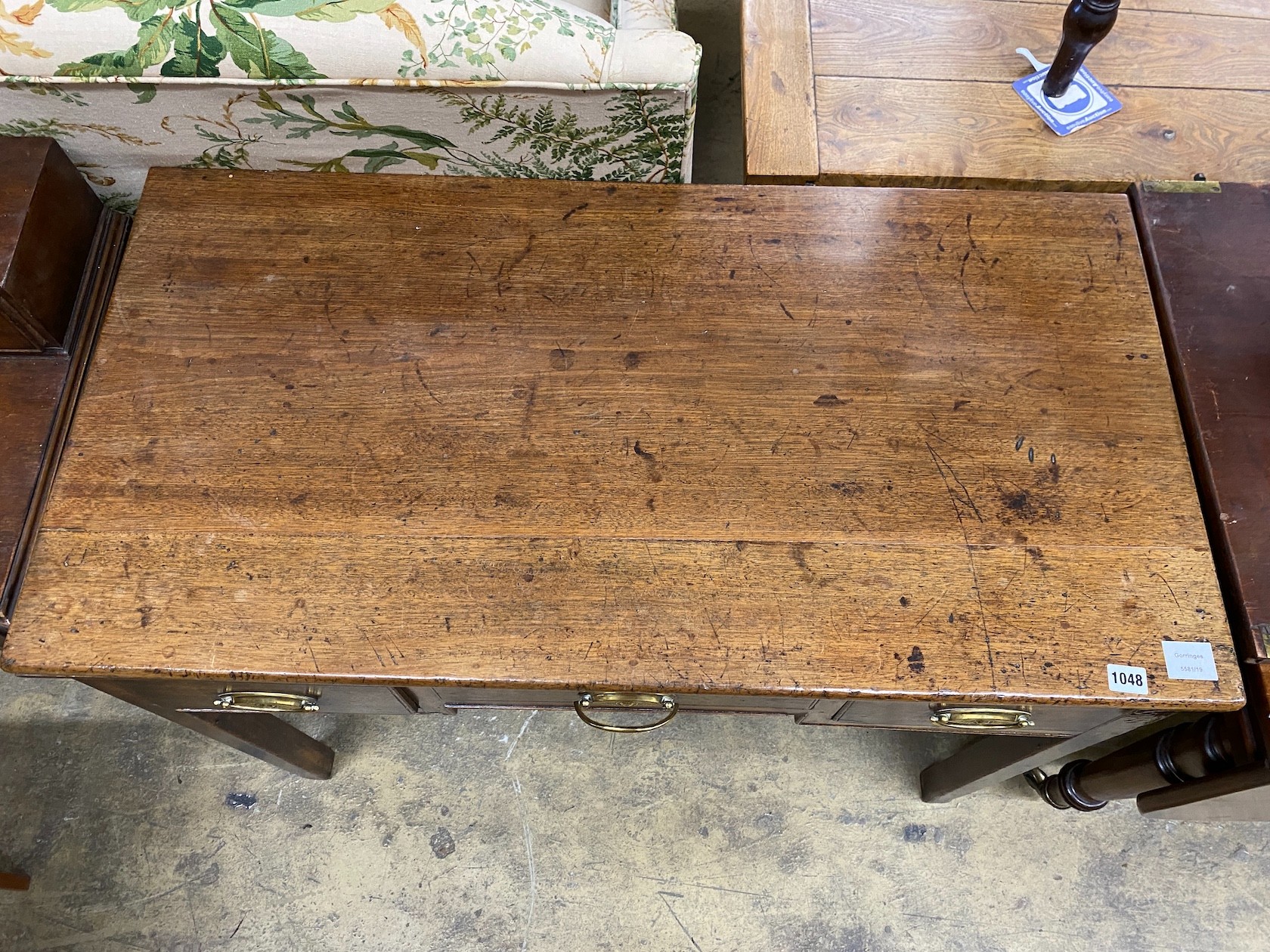 A George III and later mahogany kneehole table, length 183cm, width 53cm, height 75cm - Image 2 of 2