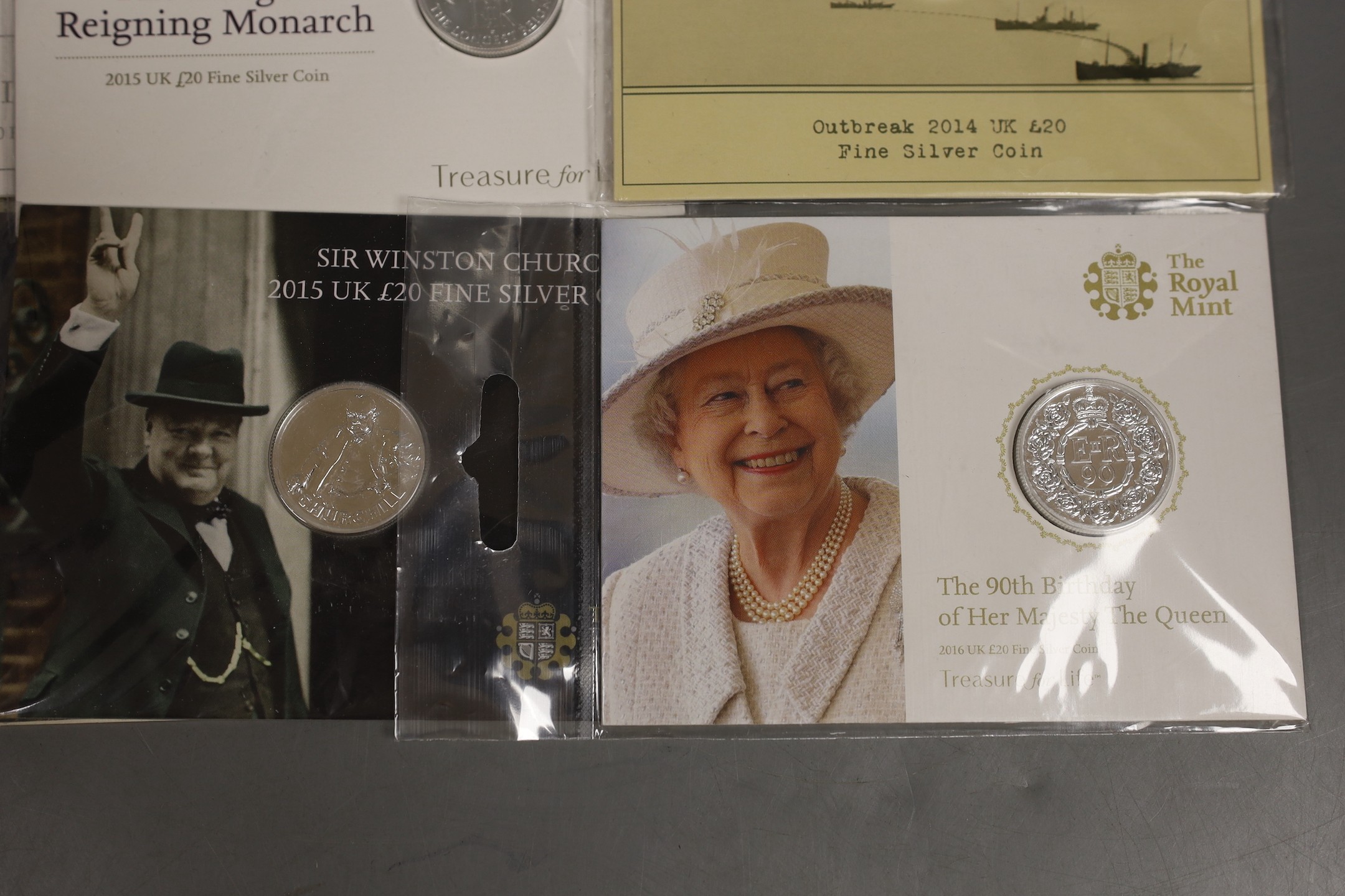 UK Royal Mint commemorative silver coins – two 2016 £50 coins and six £20 coins comprising 2013, - Image 5 of 5