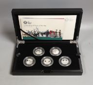UK Royal Mint commemorative silver proof five 50p coin set, 'Celebrating 50 years of the 50p British